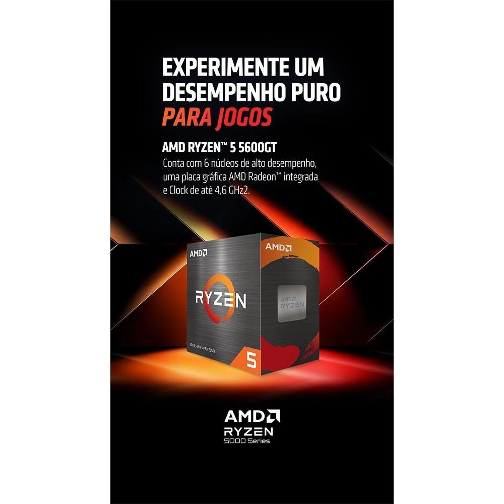 Processador AMD Ryzen 5 5600GT, 3.6 GHz (4.6GHz Max Turbo), Cache 4MB, 6 Núcleos, 12 Threads, AM4, Com Vídeo Integrado - 100-100001488BOX